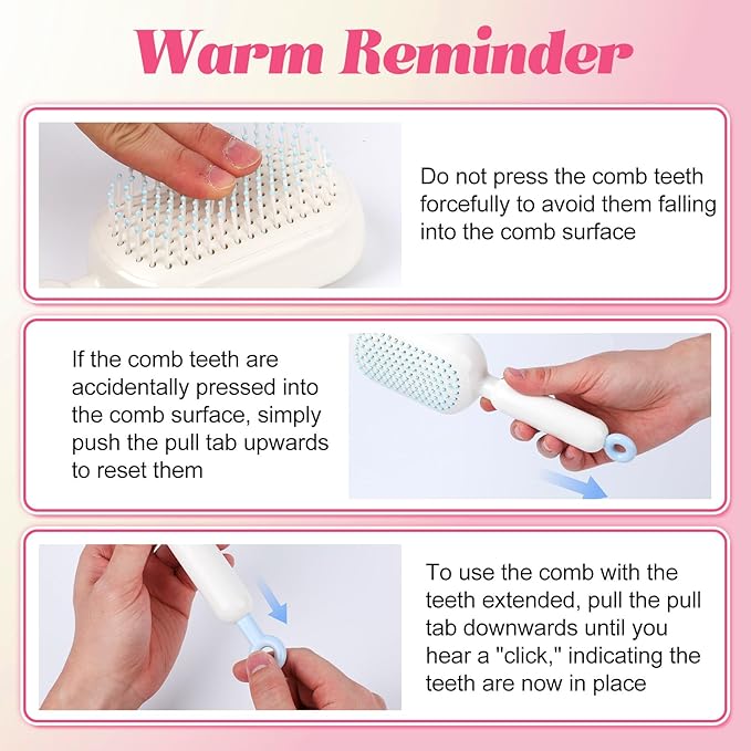 Self Cleaning Hair Brush, Retractable Hair Brush, Massage Comb With Retractable Bristles,Ergonomic Handle Hair Comb,One-pull Clean Anti Static Brushs, Hairs Styling Tools for All Hairs Types (Blue)