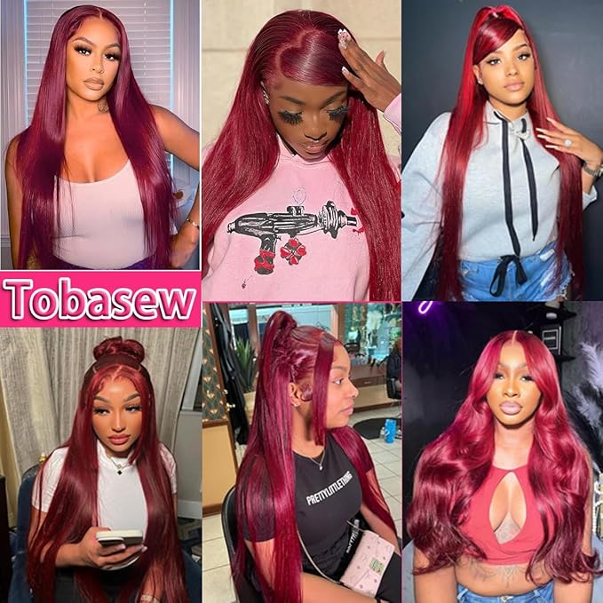 99J Burgundy Lace Front Wigs Human Hair 200 Density Straight 13x6 HD Transparent Lace Frontal Wigs Human Hair Pre Plucked Glueless Red Color Human Hair Lace Front Wigs for Women 32 Inch