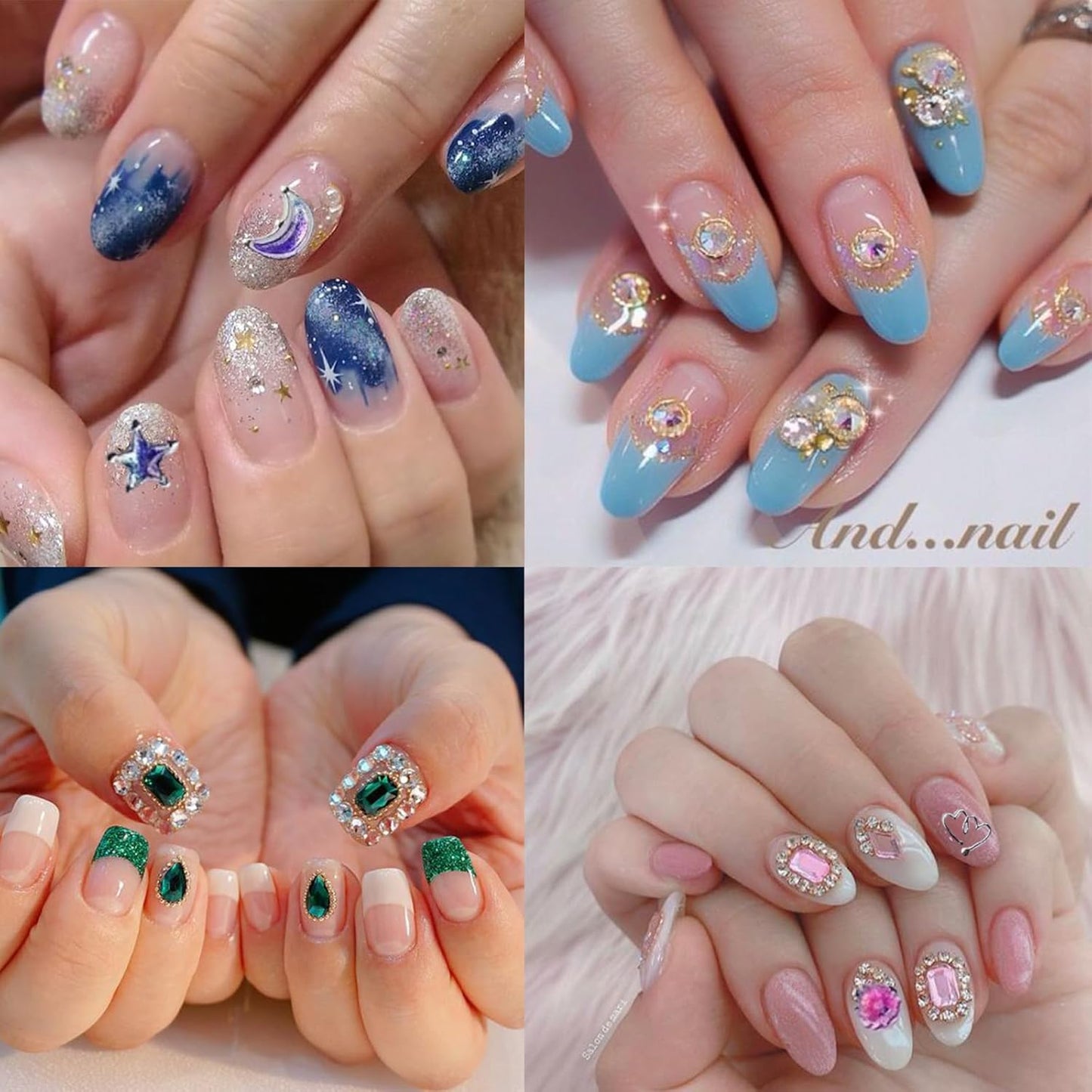 4 Sheets Star Sun Moon Nail Art Stickers 3D Holographic Self Adhesive Glitter Colorful Floral Nail Stickers Sparkly Heart Gems Design Nail Supplies for Women and Girls DIY Manicure Decoration