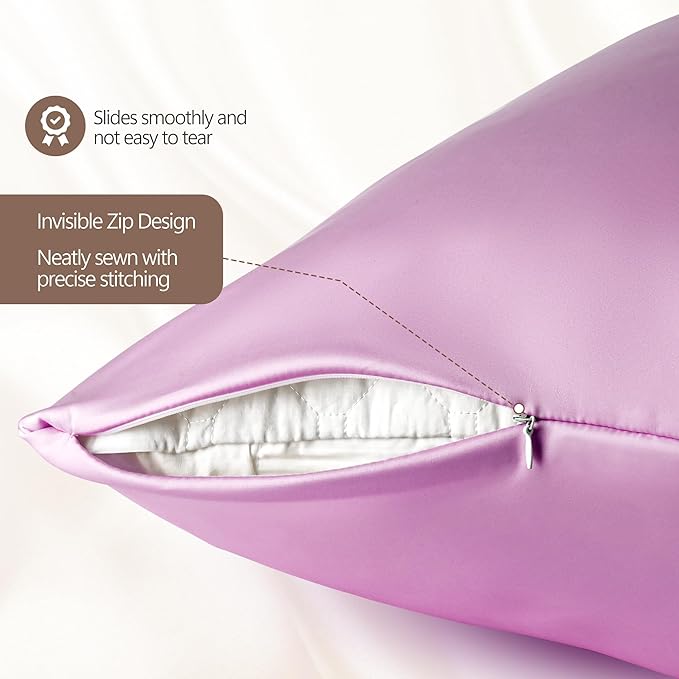 Luxury 6A Mulberry Silk Pillowcase & Silk Pillow Case for Hair & Skin – Anti-Wrinkle, Hidden Zipper – Best Beauty Sleep Solution for Women(Purple, Queen)