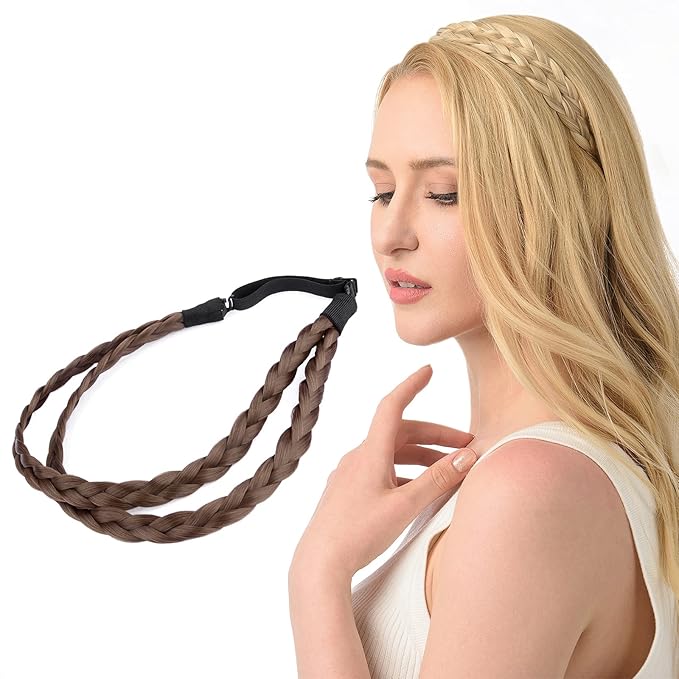 DIGUAN Double Three Strand Synthetic Hair Braided Headband Hairpiece Extension Women Girl Beauty accessory (Chestnut)