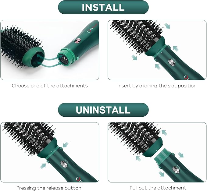 IG INGLAM Hair Dryer Brush, 4-in-1 Detachable Blow Dryer Brush, Ionic Diffuser Hair Dryer & Styler Volumizer with Oval Titanium Barrel, One-Step Hot Air Blowout Styler, Dark Green