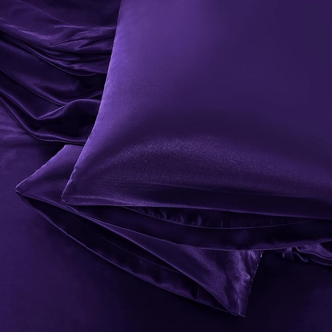 Aormenzy Satin Pillow Cases for Women Queen Size Set of 2, Purple Satin Pillowcase for Hair with Envelope Closure Silky Pillow Covers Wrinkle, Fade Resistant (20x30 Inches)