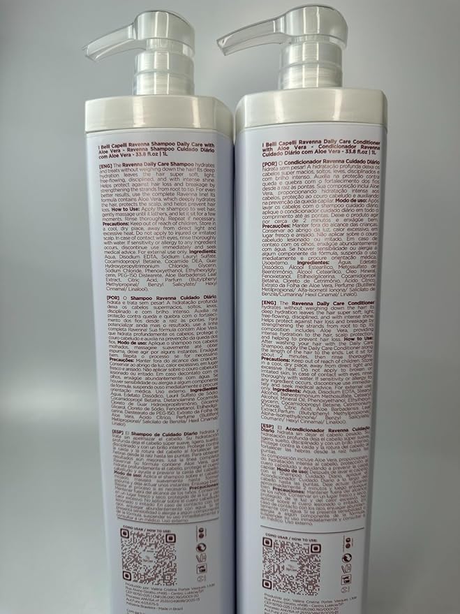 I Belli Capelli Ravenna Aloe Vera Shampoo & Conditioner Set – Sulfate & Paraben-Free, Deep Moisture, Breakage Reduction for Dry, Damaged & All Hair Types, 2×1L (33.8 fl oz each)