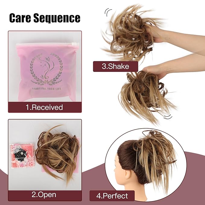 HMD Tousled Updo Messy Bun Hair Piece Hair Extension Ponytail With Elastic Rubber Band Updo Bun Synthetic Hairpieces for Women