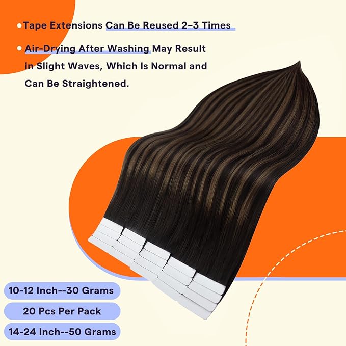 Full Shine Tape in Hair Extensions Ombre Color 2/8/2 Dark Brown Highlight Ash Brown with Shadow Roots 22 Inch Human Hair Extensions Tape Ins 20PCS 50g Natural Straight Extensions for Women Real Hair