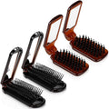 Nuenen 4 Pcs Folding Hair Brush with Mirror Portable Mini Hair Brush Small Compact Pocket Comb for Family Travel Car Gym Wig Bag Purse Gift Women (Tortoiseshell,Mixed Style)