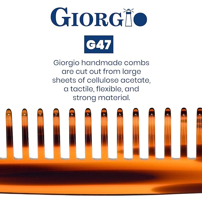 Giorgio G47 Detangling wide tooth comb for Thick Long Curly Wavy Hair. Detangler Comb For Wet and Dry Hair. Handmade, Extra Wide Tooth Comb Saw-Cut, Hand Polished, Tortoise Shell (6")