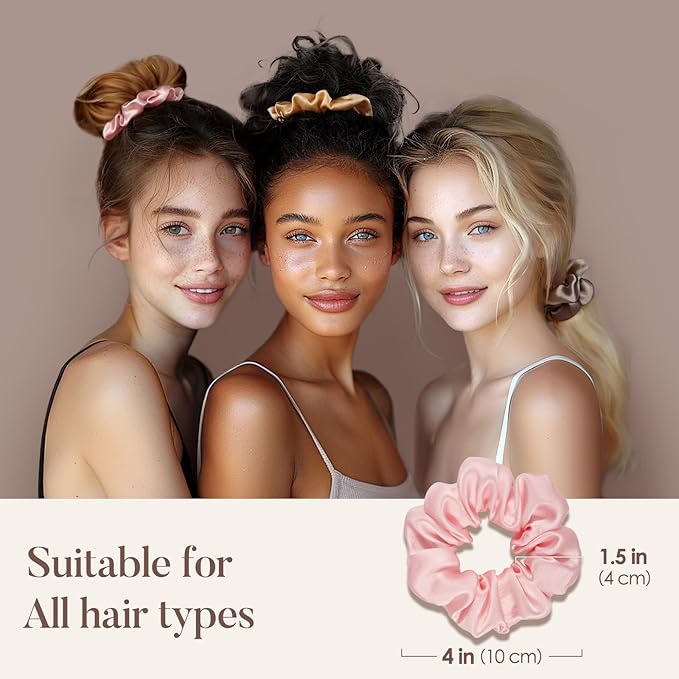 LULUSILK Silk Scrunchies for Hair Sleep, 100% Real Mulberry Silk, No Damage Hair Ties for Women and Girls, Elegant Lotus Pink, Pack of 3