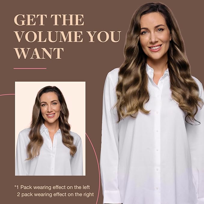 GOO GOO Clip in Hair Extensions Real Human Hair, Remy Human Hair Extensions Clip ins for Women, Natural Human Hair, 20inch 120g 7Pcs, 4/27/4 Balayage Chocolate Brown to Caramel Blonde