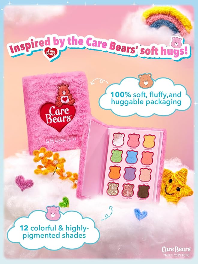 SHEGLAM X Care Bears Collection Set Vibrant Colored Eyeshadows Green White Purple Eyeliner Pink Blush Body Highlighter Liquid Lipstick Set Makeup Set