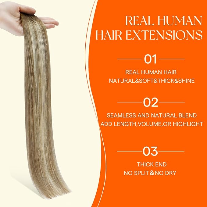 Full Shine Injection Tape in Hair Extensions Color Dark Brown 3 Fading to 8 and 22 Blonde Balayage 20 Inch Remy Tape in Human Hair Extensions Skin Weft 20 Pcs 50 Grams Silky for Wedding Straight