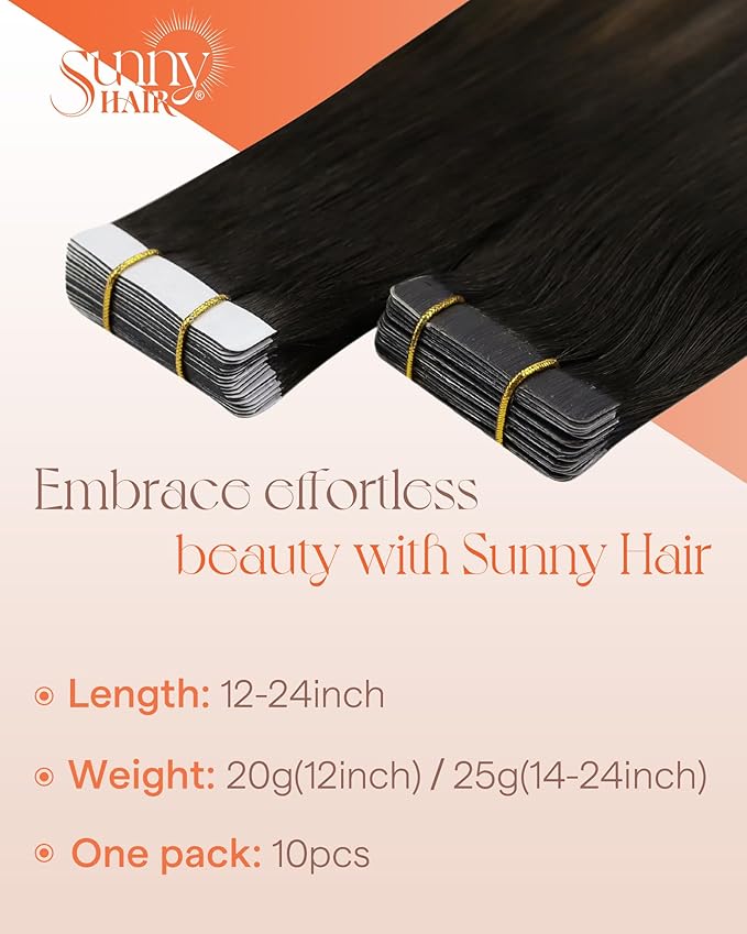 Sunny Hair Tape in Hair Extensions Real Human Hair Invisible Remy Hair Extensions Tape ins for Women Natural Black Ombre Dark Brown Balayage Ash Blonde 18 inch 25G