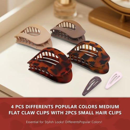 4 PCS Flat Hair Clips - Round Flat Claw Clips for Women and Girls - Strong Hold Grip French Hair Clips for Thick Thin Hair - Stylish Medium Classic Accessories Hair Barrettes (4PCS-Color-2)