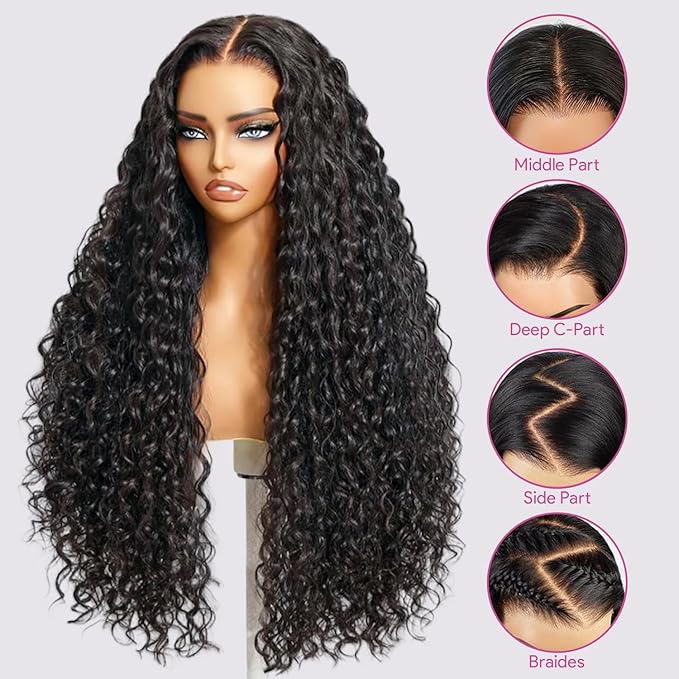 210% Density 13x6 Full Lace Frontal Wigs Human Hair 12A Deep Wave Brazilian Virgin Human Hair Pre Plucked HD Transparent Lace Glueless Wigs 18 Inch
