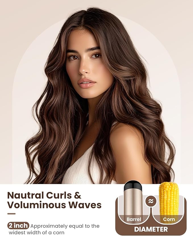 Hoson Curling Iron 2 Inch Large Barrel for Big Curls, Ceramic Curling Iron Wand for Long Hair,Dual Voltage, 10 Temp with LCD Display