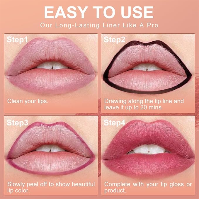 OETUIOW Lip Stain, Lip Liner, Waterproof Moisturizing Long-Lasting, Non-Stick Cup for Women All Skin Types, Rose Color