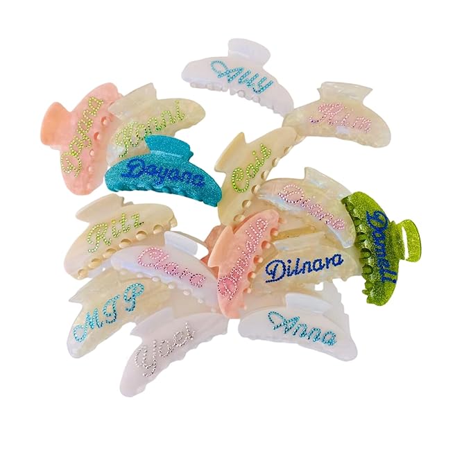 Personalized Hair Claw Clips with Rhinestones - Custom Cute Bridal Claw for Classy Occasions (Pearl White)