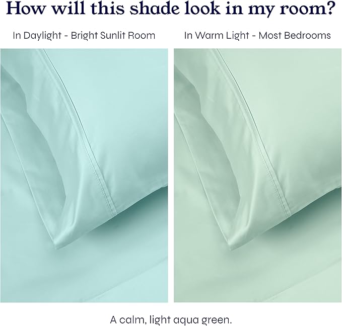 California Design Den Standard Queen Size Pillowcase Set - 400 Thread Count, 100% Cotton Sateen, Set of 2 Pillow Covers, Soft and Breathable - Seafoam