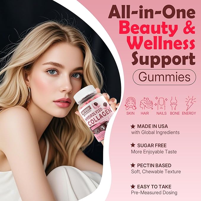 Hydrolyzed Collagen Peptides, Marine Gummies for Women Men, Multi Collagen Type I II III V & X for Hair Growth, Healthy Skin Nails - Collagen Gummy w/ Hair Vitamins Biotin Keratin & Vitamin D3, 120Cts