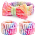 3PCS Spa Headband and Wristbands Set for Women, Soft Microfiber Face Wash Headband with Cute Bow, Elastic Absorbent Wrist Towels, Makeup Skincare Accessories for Facial, Shower, Yoga