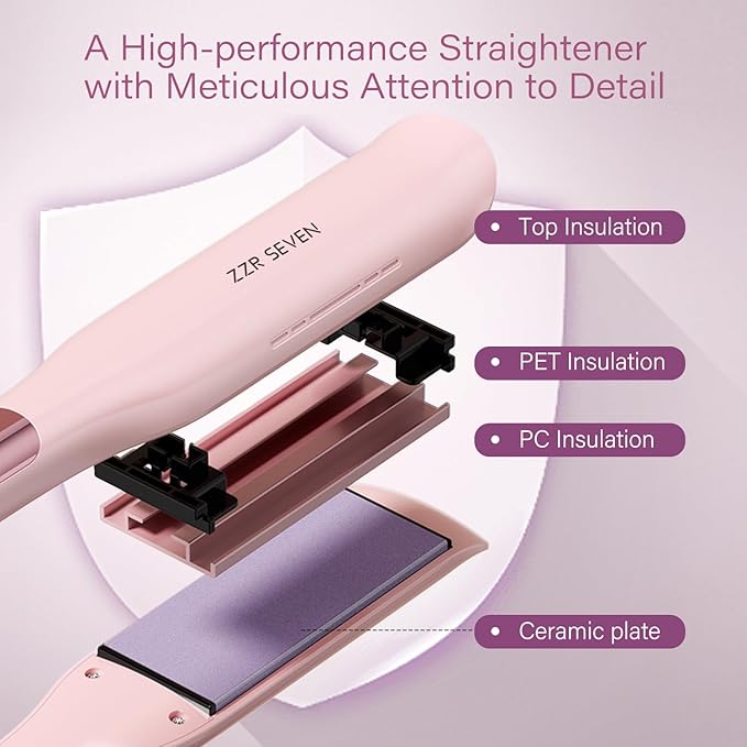 Hair Straightener, 1.25” Flat Iron and Curler 2 in 1, Ceramic Coating, Quick Heat Up, 4 Temp. Options, for All Hair Type, Less Frizz, Shinier and Smoother, Dual Voltage for Travel (Pink)