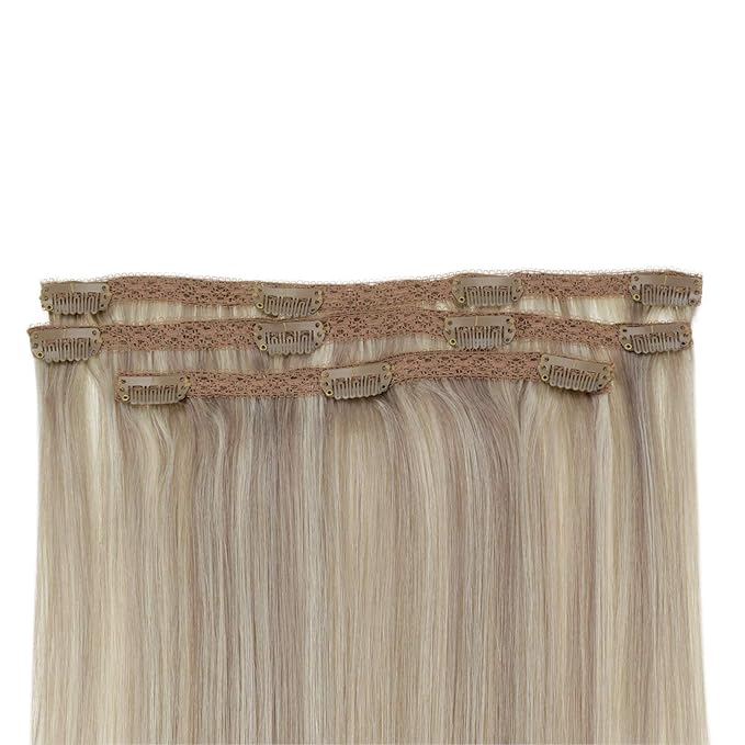 RUNATURE Clip in Hair Extensions Real Human Hair, Blonde Hair Extensions Clip Ins, Short Human Hair Clip in Extensions, Remy Natural Hair 12 Inch 50g 3pcs #19P60 Grey Blonde Highlight Platinum Blonde