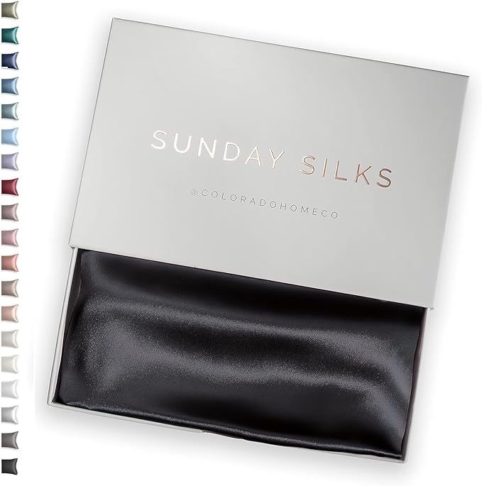 SUNDAYSILKS™ Premium Silk Pillow Cases | 100% Mulberry Silk Pillowcase with Zipper, All Sides Real 22 Momme Grade 6A Silk, Standard Queen, King Size [Midnight Black]