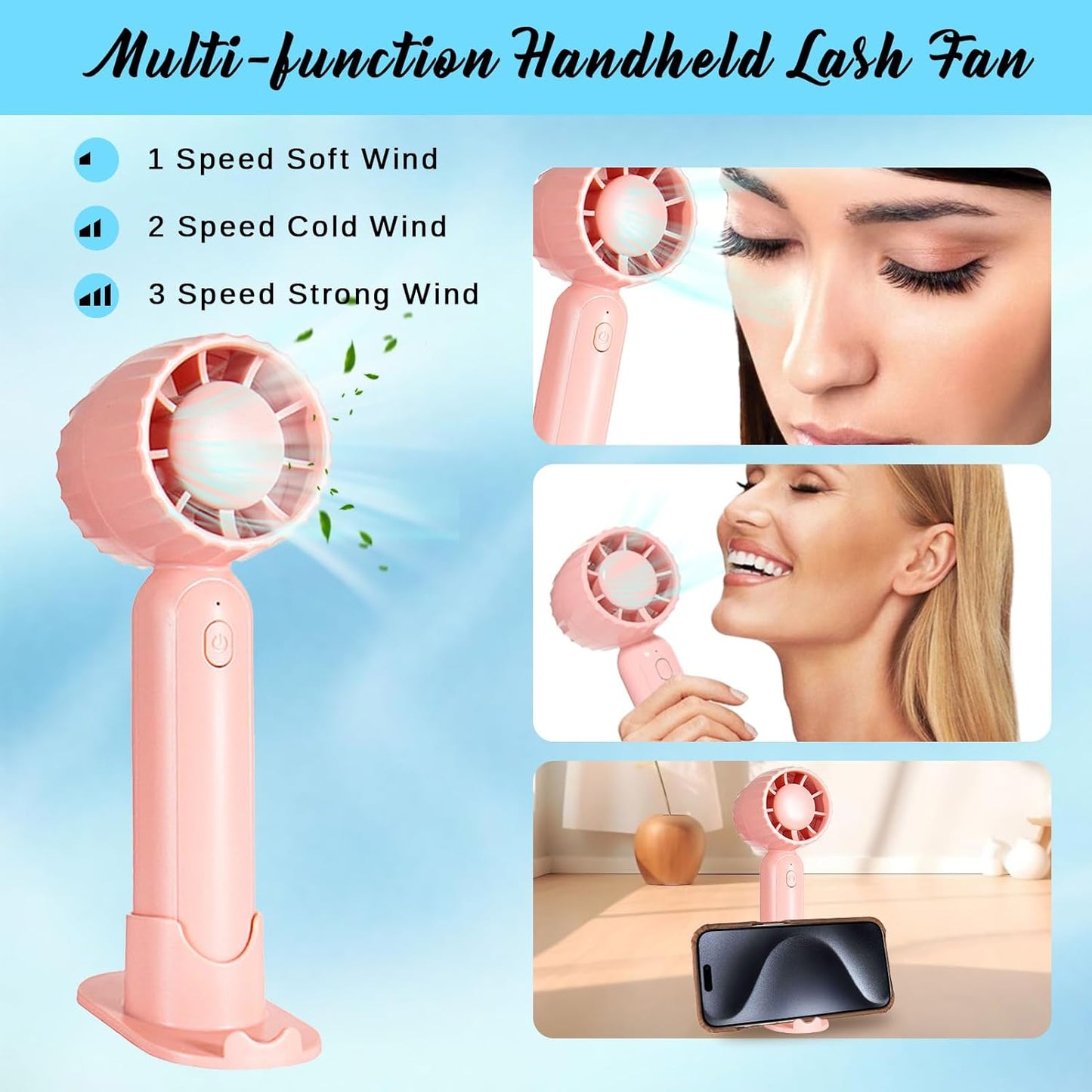 Eyelash Extension Cleanser Lash Mousse Lash Shampoo for Extensions, USB Mini Portable Fan Rechargeable Electric Handheld Air Conditioning (lash kit-handheld fan)