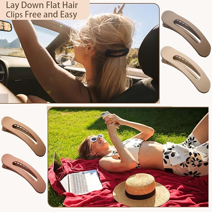 4 PCS Flat Claw Clips, Large Lay Flat Hair Clips for Women Girls, Strong Hold Non-slip Hair Claws for Thick Thin Hair (Matte 4)