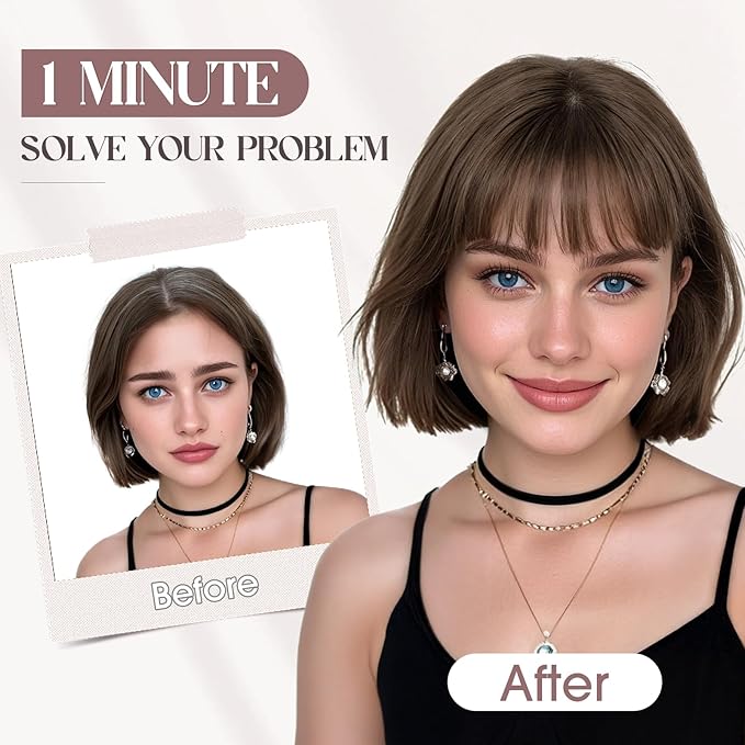 MY-LADY Human Hair Toppers for Women Real Human Hair with Bangs Thin 8.5 * 8.5CM Mono Base Clip in Remy Hairpieces Light Weight 12 Inch Dark Brown