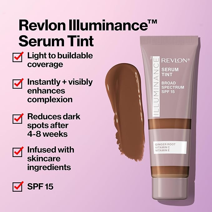 Revlon Illuminance Tinted Serum, Triple Hyaluronic Acid, Evens Out Skin Tone Over Time and Hydrates All Day, SPF 15, 517 Amber, 0.94 fl oz.