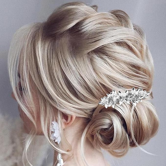 4 Pieces Rhinestone Bridal Hair Clip,Crystal Hair Clips, Rhinestone Jewelry Barrette Vintage Hair Accessories Pearl Hair Clips Hair Accessories for Women Wedding Golden Leaves Golden/Silver Pearls