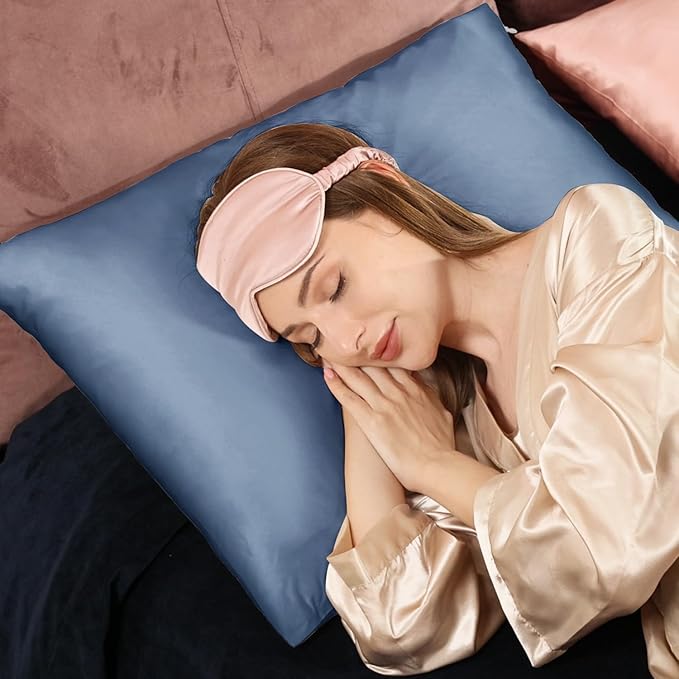 Adubor Silk Pillowcase for Hair and Skin 23 Momme Mulberry Silk Pillow Covers Standard Size with Hidden Zipper Soft Breathable Both Sides Pure Silk, Queen 20 inch X30 inch , 1Pack, Gray Blue