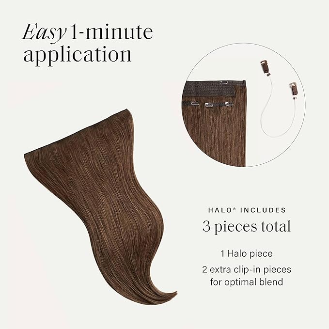 Luxy 100% Remy Human Hair – Halo Clip-In Hair Extensions –Natural Looking Volume & Length - One-Piece - Easy 5-Min Application 150 grams 12" Chestnut Brown Halo