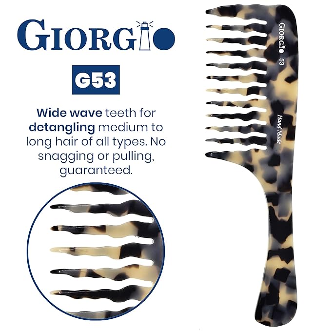 Giorgio G53 Wide Tooth Comb for Curly Hair Detangler, Wide Tooth Combs for Women with Thick Hair, Large Tooth Comb For Wet Hair and Dry, Handmade Rake Comb Detangler Saw-Cut and Hand Polished
