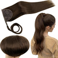 RUNATURE Hair Ponytail Extension Short Human Hair Extensions Ponytail #4 Brown Thick Wrap Ponytail Hair Extensions with Clips Straight Real Hair Pony Tail Extensions Silky 14 Inch 70g