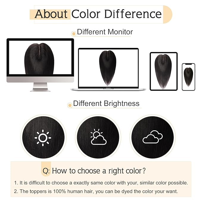 SEGO Human Hair Toppers for Women With Thinning Hair, 7 * 13CM Silk Base 100% Real Human Hair Clip in Top Wiglet Hairpieces /8 Inch No Bangs Natural Black