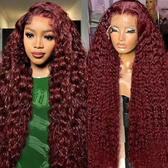 99j Burgundy Lace Front Wigs Human Hair 13x6 Deep Wave Lace Front Wigs 200 Density Burgundy Wig Human Hair Pre Plucked Red Colored Glueless Deep Wave Wig for Women 24 Inch