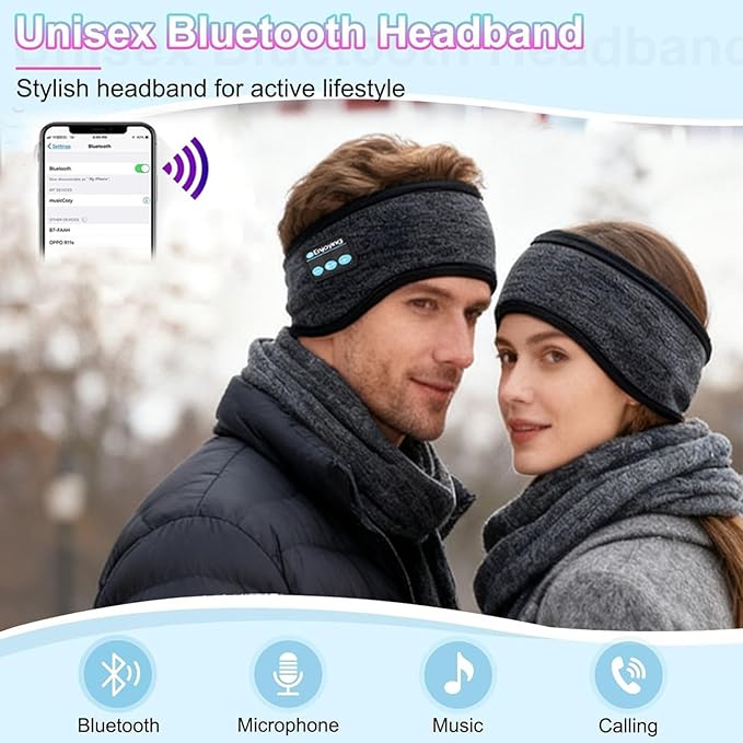 Bluetooth Headband Headphones Double-Layer Ear Warmer for Men Women Winter Cold Weather Wireless Music Thick Fleece Lined Ear Muffs Outdoor Sports Running Cycling (Black)