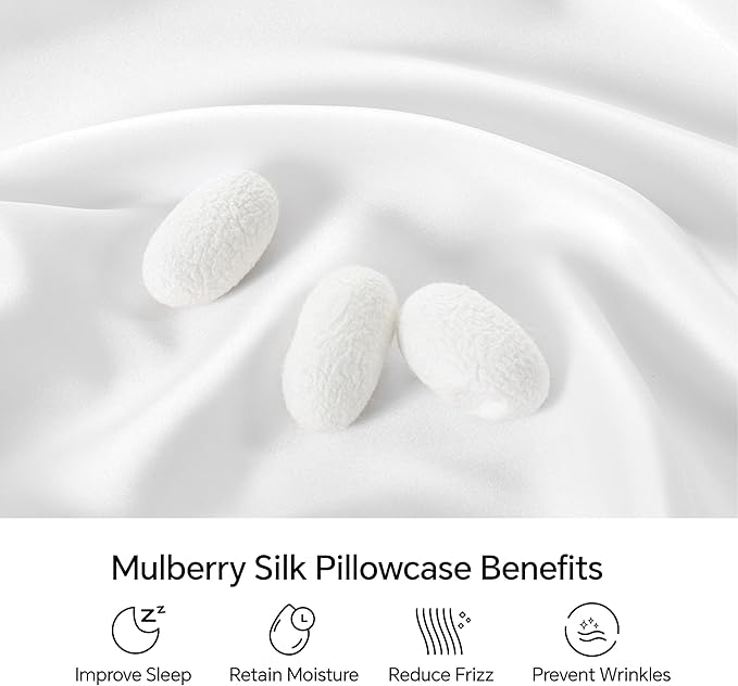 INFIIXSO Mulberry Silk Pillow Cases King Size Set of 2, Silk Pillowcase with Hidden Zipper 20"x36", Extraordinary Smooth and Soft Pillow Case for Hair and Skin(White, 2 Pack)