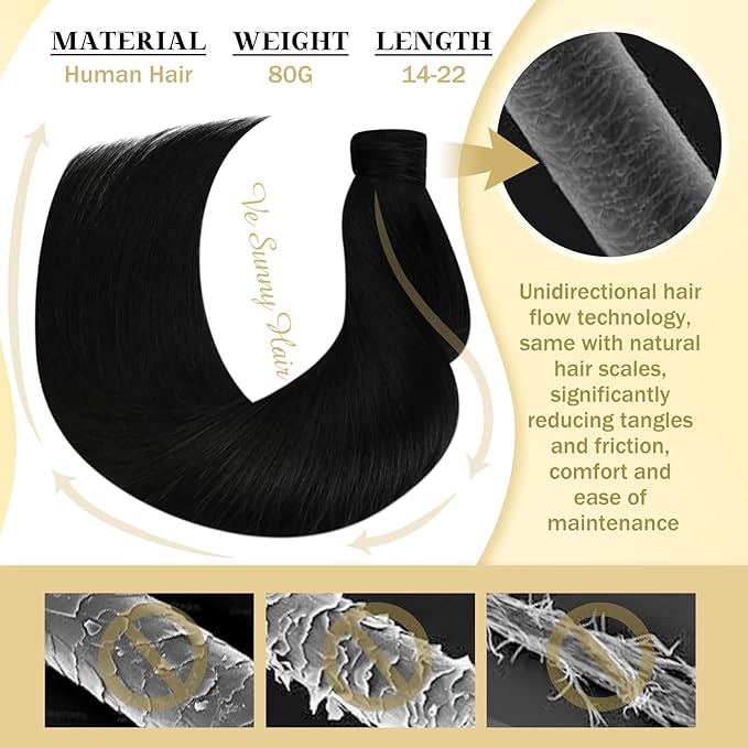 Ve Sunny Hair Extensions Ponytail Real Human Hair 80G Wrap Around Clip in Ponytail Hair Extensions Straight Extensions Human Hair for Women Jet Black 14inch