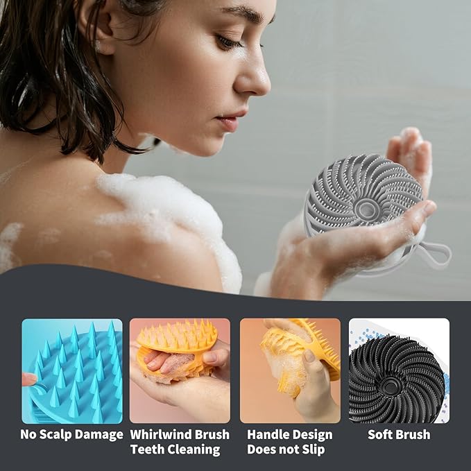 Larger Silicone Body Scrubber&Scalp Massager Hair Growth (Grey)