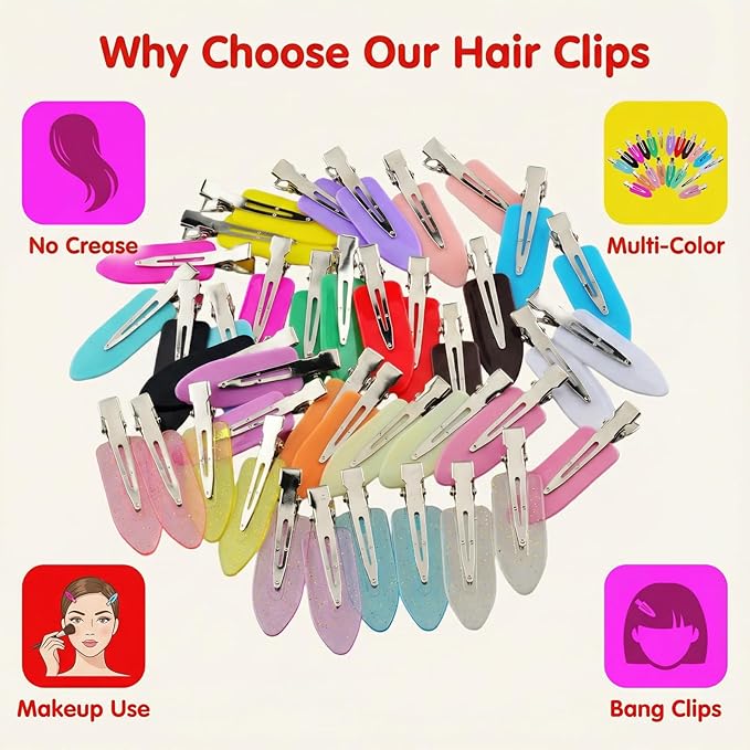 No Crease Hair Clips Makeup Pin Curl Clip Bulk 40Pcs Multicolor No Bend Dent Bang Creaseless Hair Clips for Makeup Application Bangs Hairpin Setting Pins Clip for Women Styling (Multicolor)