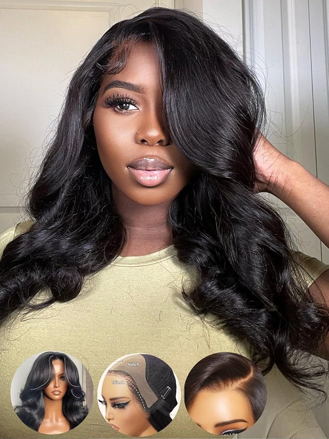 KLAIYI HD Real Scalp Wig 13x4 Lace Frontal Human Hair Wig Loose Body Wave with Face Framing Curtain Bangs Pre Everything Glueless 3S Wear and Go Precut Lace Pre Plucked Pre Bleached 180%Density 18Inch