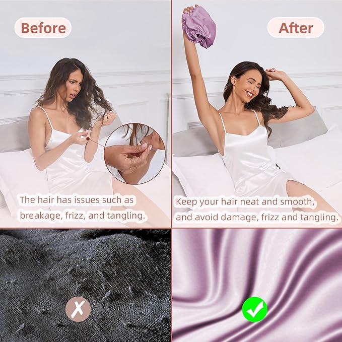 Adjustable Silk Satin Hair Bonnet for Sleeping Women, Double Layer, Silk Hair Wrap for Sleeping Women Men, Curly Natural Braid Straight Unisex - Lavender
