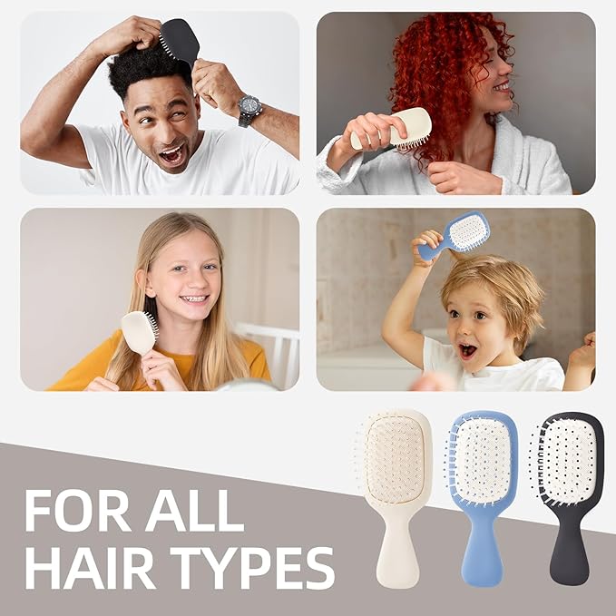Mini Hair Bursh for Women Men and Kids, Protable Travel Size Hair Brush for Pockets Purses, Mini Detangler Brush for All Hair Types, Small Paddle Brush for Detangling (1 Pack-Black)