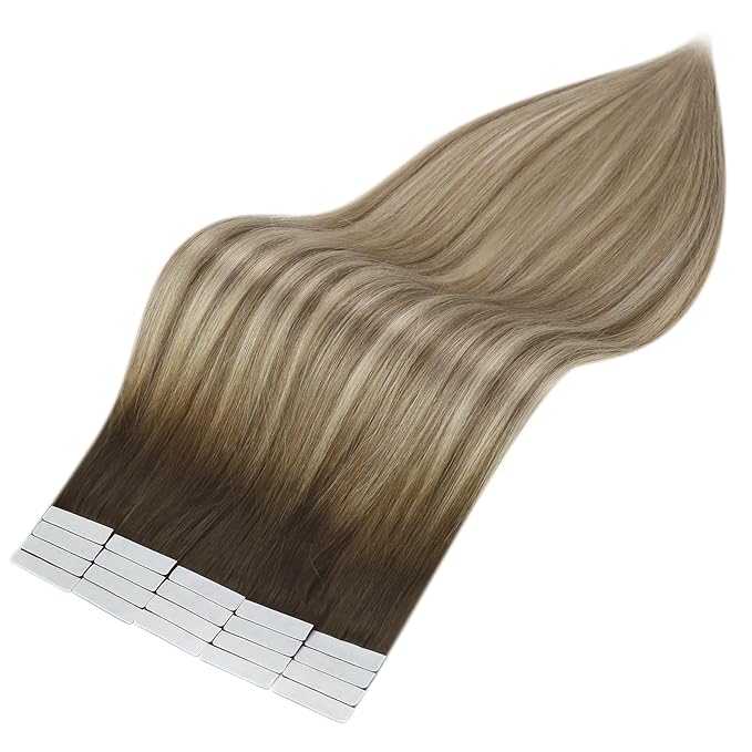 Full Shine Tape in Hair Extensions Human Hair 18 Inch Hair Extensions Tape in Color Dark Brown 3 Fading to 8 and 22 Tape in Hair Extensions 20Pcs 50Grams Balayage Tape Extensions For Women