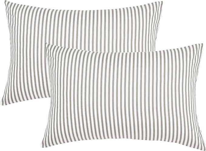 JELLYMONI 100% Natural Cotton Striped Queen Pillowcases Set, 2 Pack White and Grey Vertical Stripes Pattern Printed Pillow Covers with Envelope Closure(Pillows are not Included)