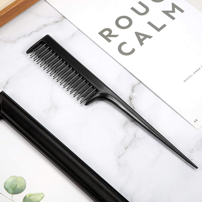 Leinuosen 3 Pcs Triple Teasing Comb Rat Tail Tool Tease Layers Pintail Comb for Women Back Root Teaser Adding Volume Structure Styling(Black)